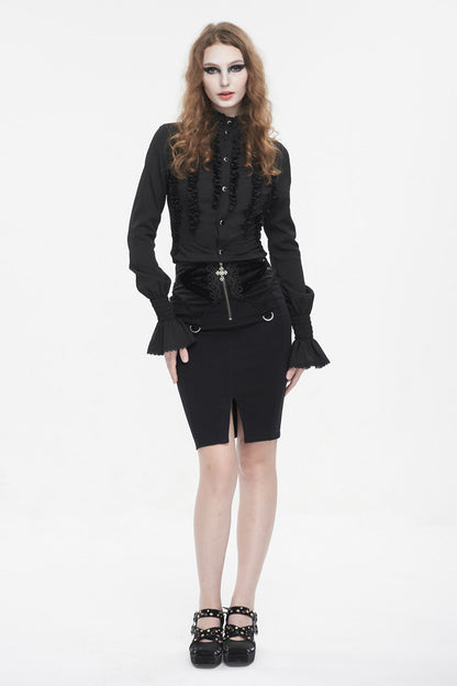 Ruffled Lolita Skirt - Lace Up Floral Embroidered, Black, Zipper Detail, Women's Style - additional product view 5