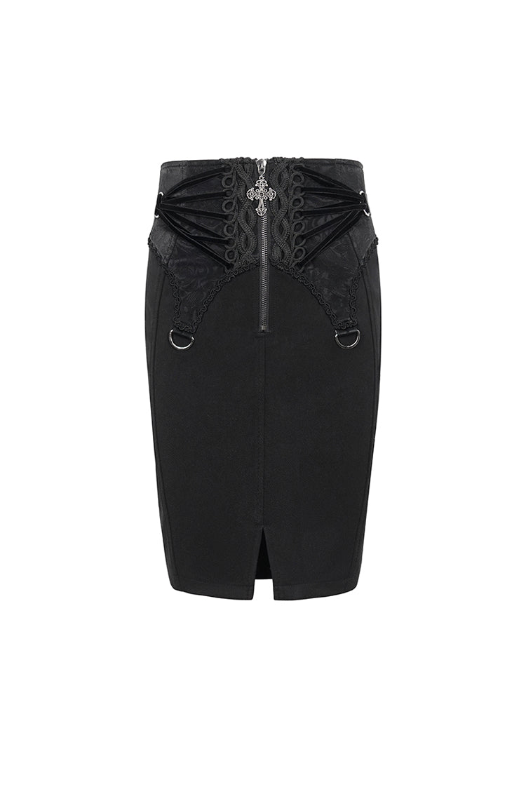 Ruffled Lolita Skirt - Lace Up Floral Embroidered, Black, Zipper Detail, Women's Style - additional product view 7