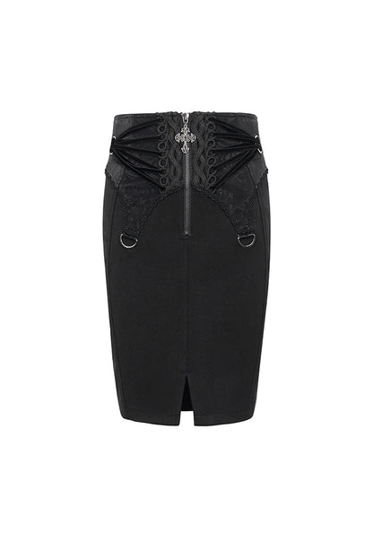 Ruffled Lolita Skirt - Lace Up Floral Embroidered, Black, Zipper Detail, Women's Style - additional product view 7