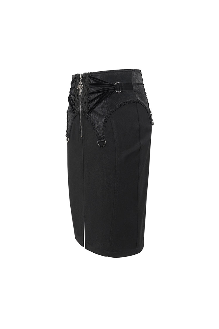 Ruffled Lolita Skirt - Lace Up Floral Embroidered, Black, Zipper Detail, Women's Style - additional product view 8