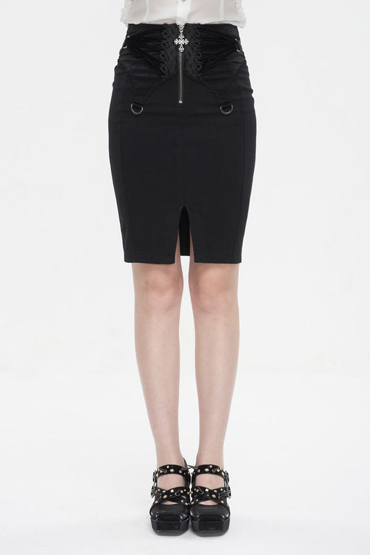 Ruffled Lolita Skirt - Lace Up Floral Embroidered, Black, Zipper Detail, Women's Style - main product image