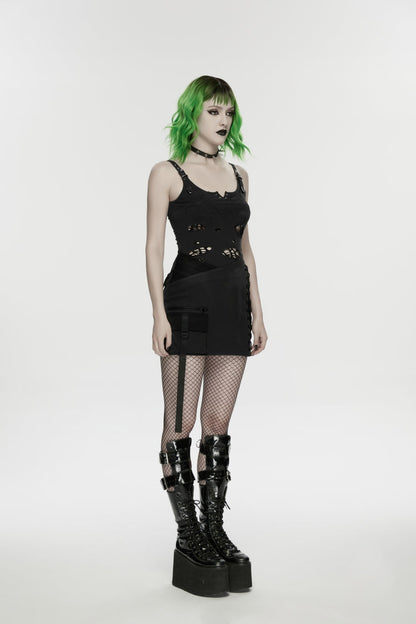 Ruffled Lolita Skirt - Lace-up Slim Asymmetric Zippered, Black, Zipper Detail, Lace Trim - additional product view 2