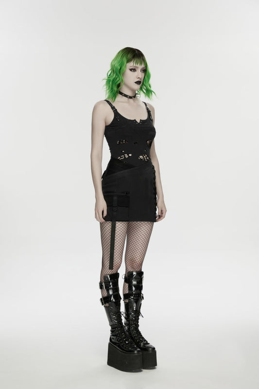 Ruffled Lolita Skirt - Lace-up Slim Asymmetric Zippered, Black, Zipper Detail, Lace Trim - additional product view 2