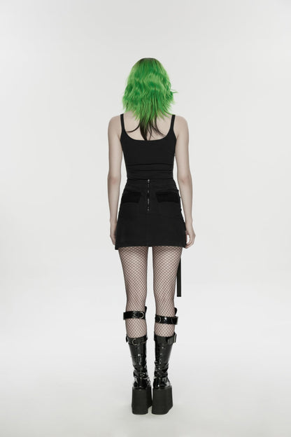 Ruffled Lolita Skirt - Lace-up Slim Asymmetric Zippered, Black, Zipper Detail, Lace Trim - additional product view 3