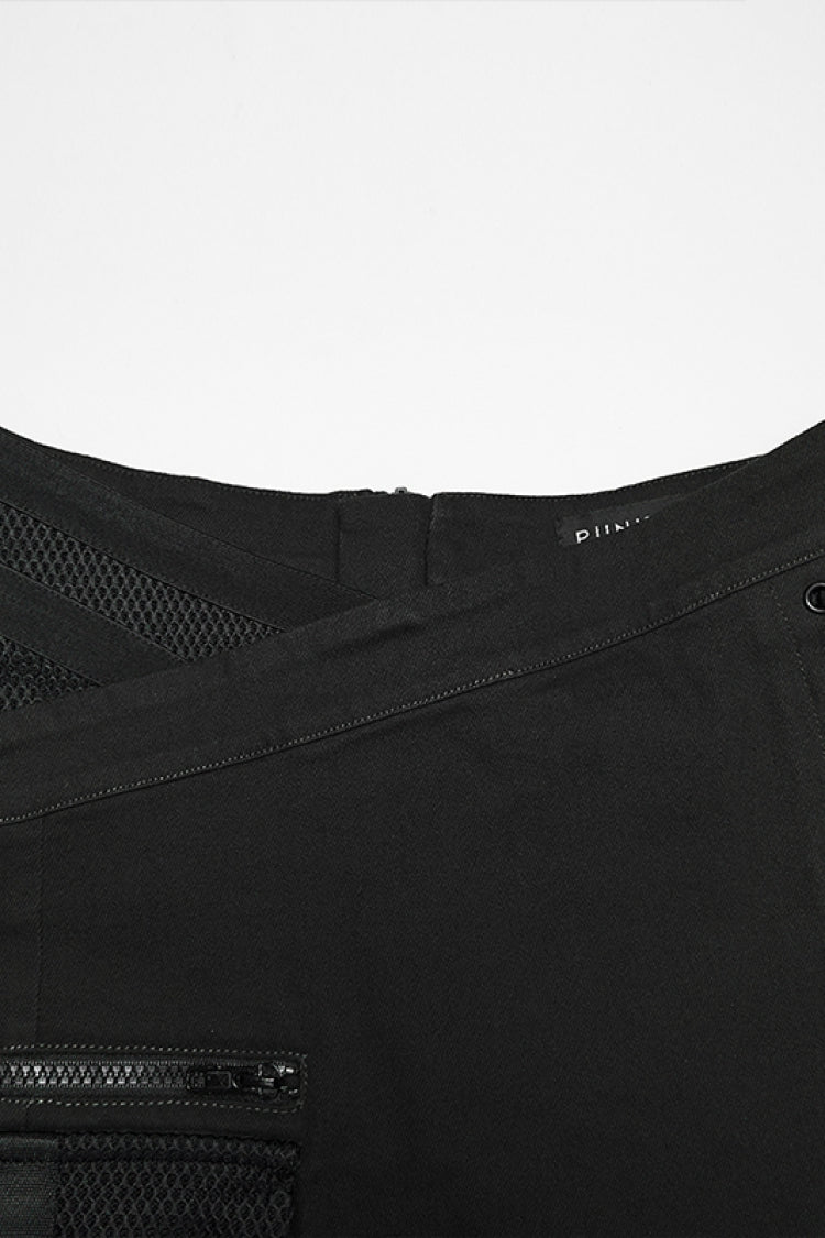 Ruffled Lolita Skirt - Lace-up Slim Asymmetric Zippered, Black, Zipper Detail, Lace Trim - additional product view 7