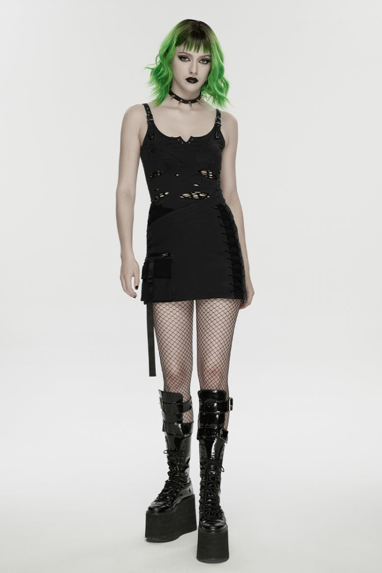 Ruffled Lolita Skirt - Lace-up Slim Asymmetric Zippered, Black, Zipper Detail, Lace Trim - additional product view 8