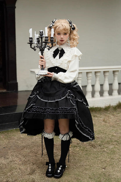 Ruffled Lolita Skirt - Late Night Castle Print, Black, Printed, Gothic Style, Ruffled - additional product view 2