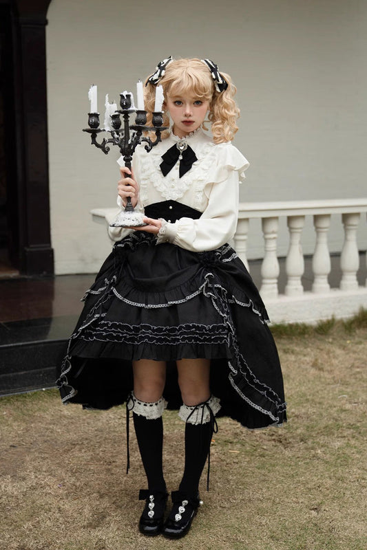 Ruffled Lolita Skirt - Late Night Castle Print, Black, Printed, Gothic Style, Ruffled - additional product view 2
