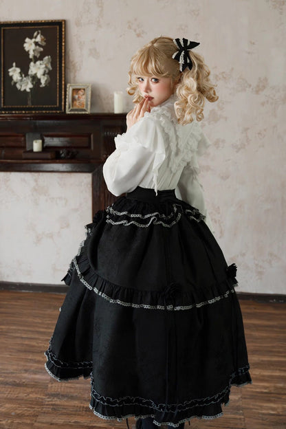 Ruffled Lolita Skirt - Late Night Castle Print, Black, Printed, Gothic Style, Ruffled - additional product view 4