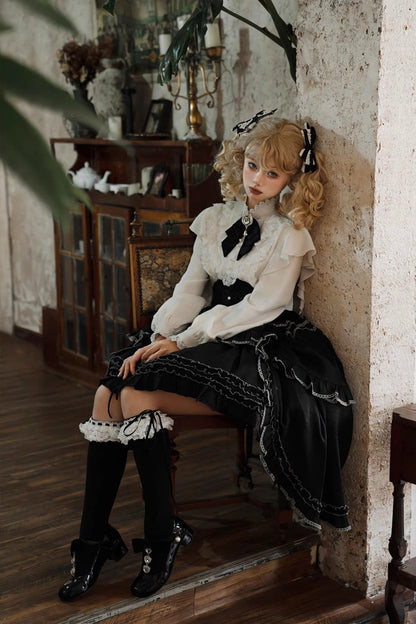 Ruffled Lolita Skirt - Late Night Castle Print, Black, Printed, Gothic Style, Ruffled - additional product view 5