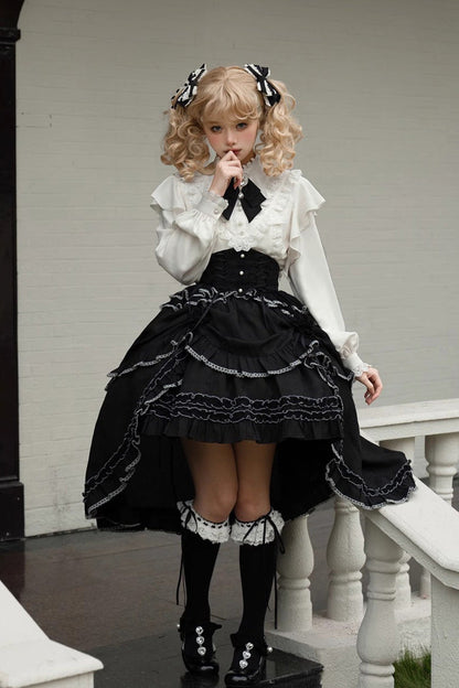 Ruffled Lolita Skirt - Late Night Castle Print, Black, Printed, Gothic Style, Ruffled - additional product view 6