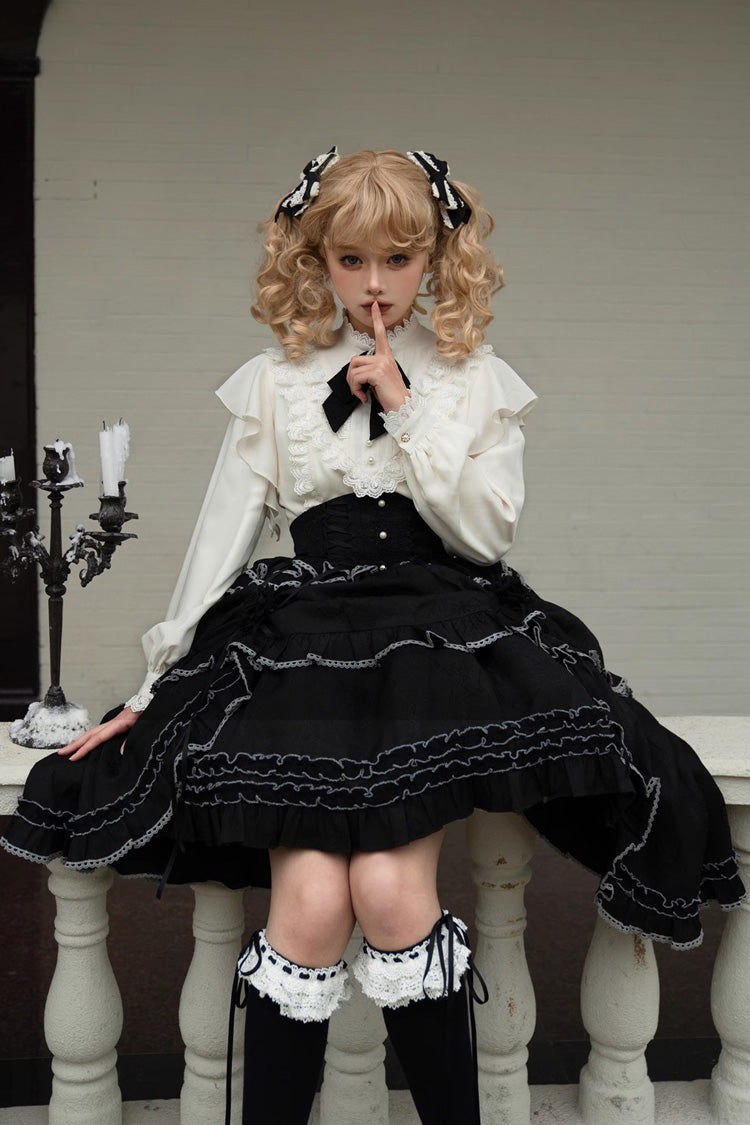 Ruffled Lolita Skirt - Late Night Castle Print, Black, Printed, Gothic Style, Ruffled - additional product view 8