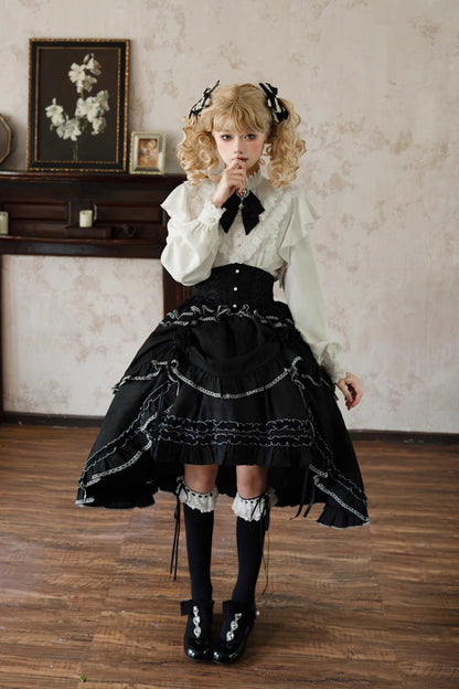 Ruffled Lolita Skirt - Late Night Castle Print, Black, Printed, Gothic Style, Ruffled - additional product view 10