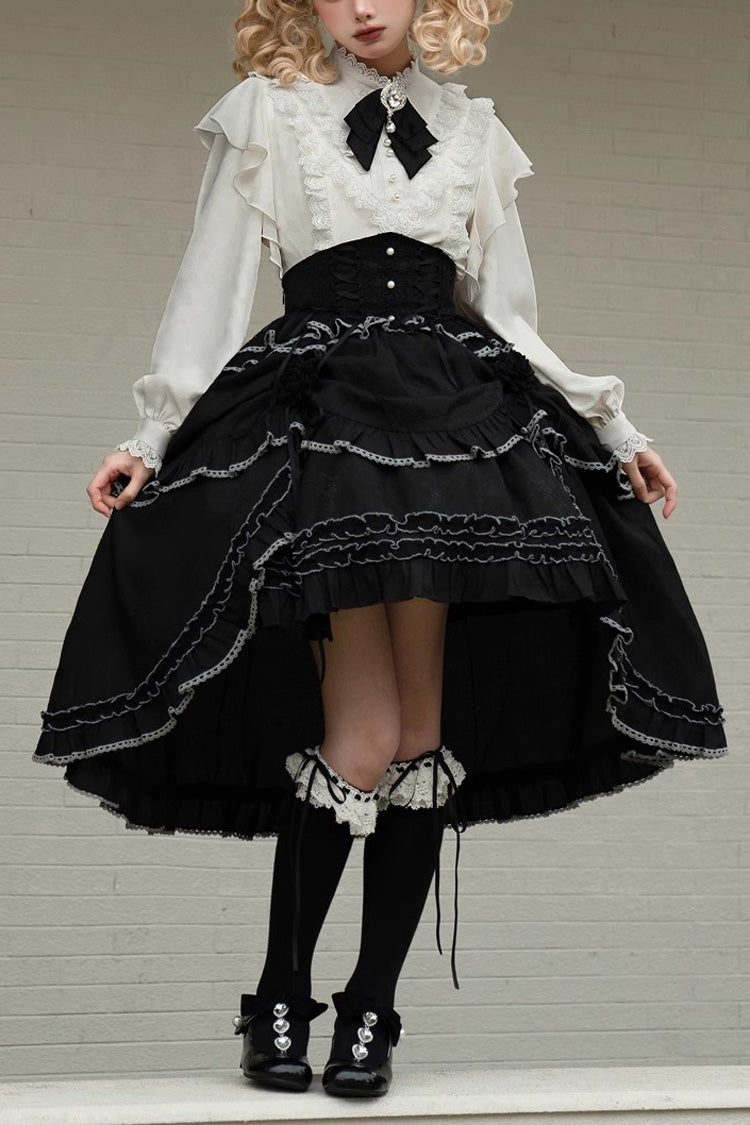 Ruffled Lolita Skirt - Late Night Castle Print, Black, Printed, Gothic Style, Ruffled - main product image