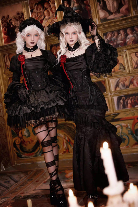 Ruffled Lolita Skirt - Letters & Poems · Twilight, Black, Long Length, Short Length - additional product view 2
