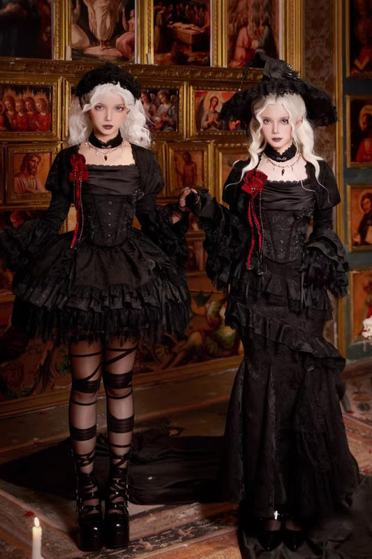 Ruffled Lolita Skirt - Letters & Poems · Twilight, Black, Long Length, Short Length - main product image