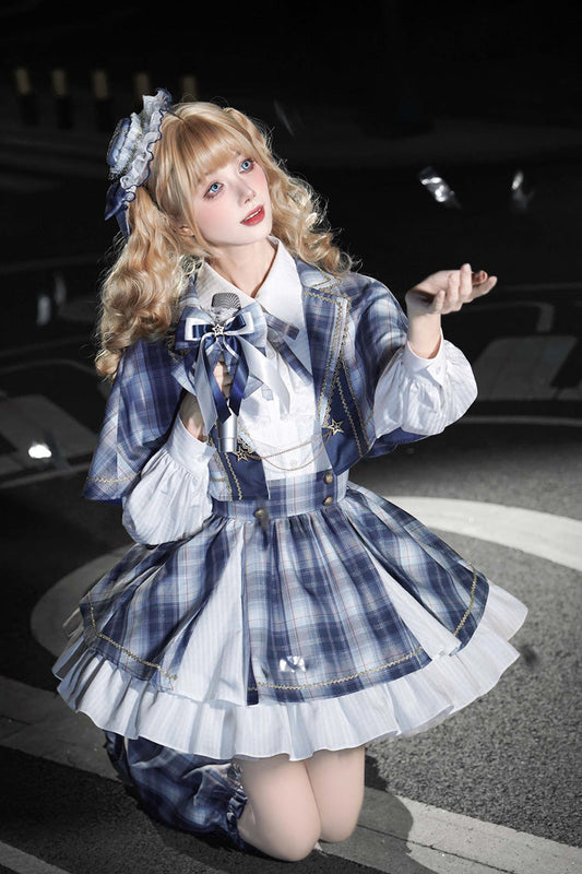 Ruffled Lolita Skirt - Little Starlight Idol, Blue, Long Sleeves, Sweet Style, Bow Detail - additional product view 2