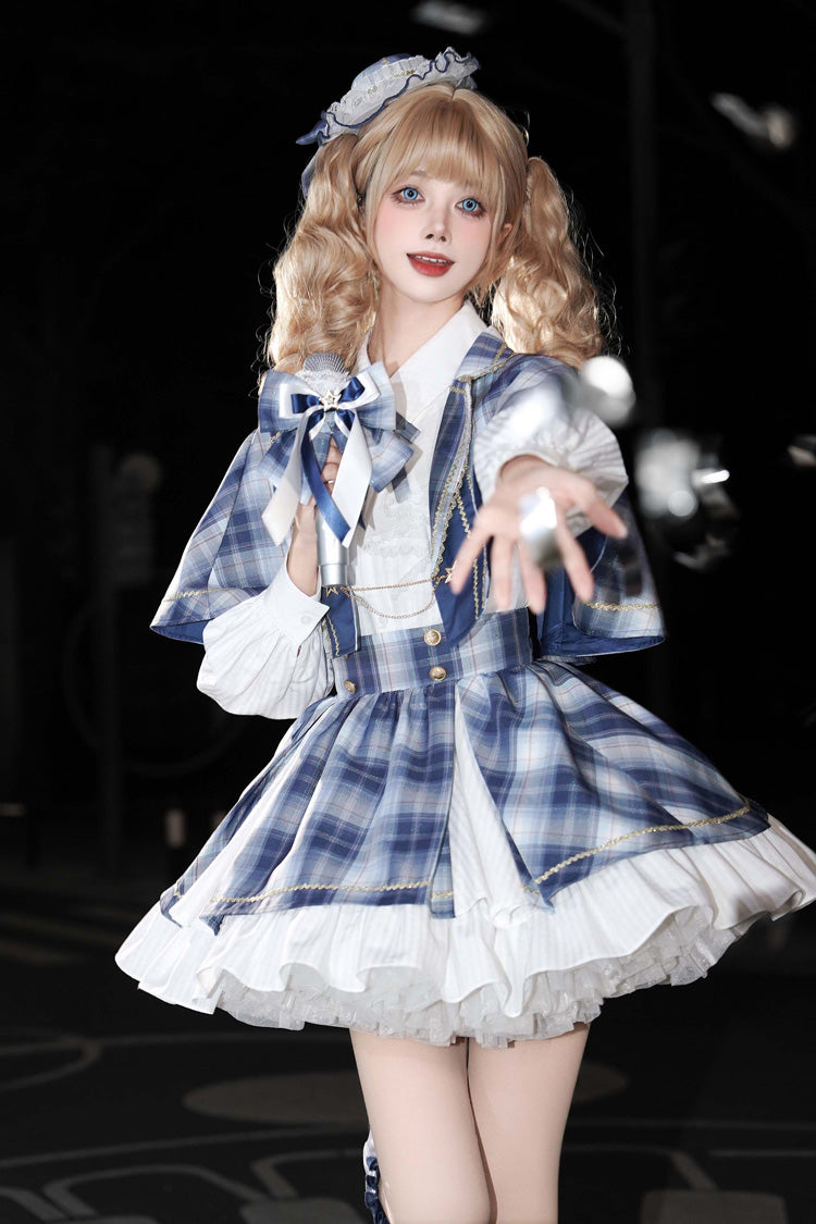 Ruffled Lolita Skirt - Little Starlight Idol, Blue, Long Sleeves, Sweet Style, Bow Detail - additional product view 6
