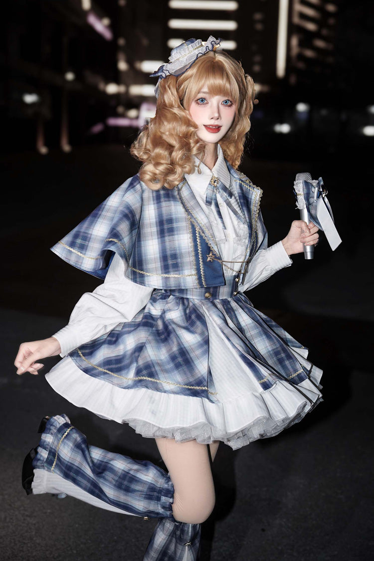 Ruffled Lolita Skirt - Little Starlight Idol, Blue, Long Sleeves, Sweet Style, Bow Detail - additional product view 7
