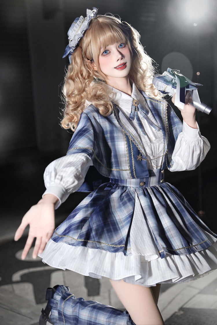 Ruffled Lolita Skirt - Little Starlight Idol, Blue, Long Sleeves, Sweet Style, Bow Detail - additional product view 12