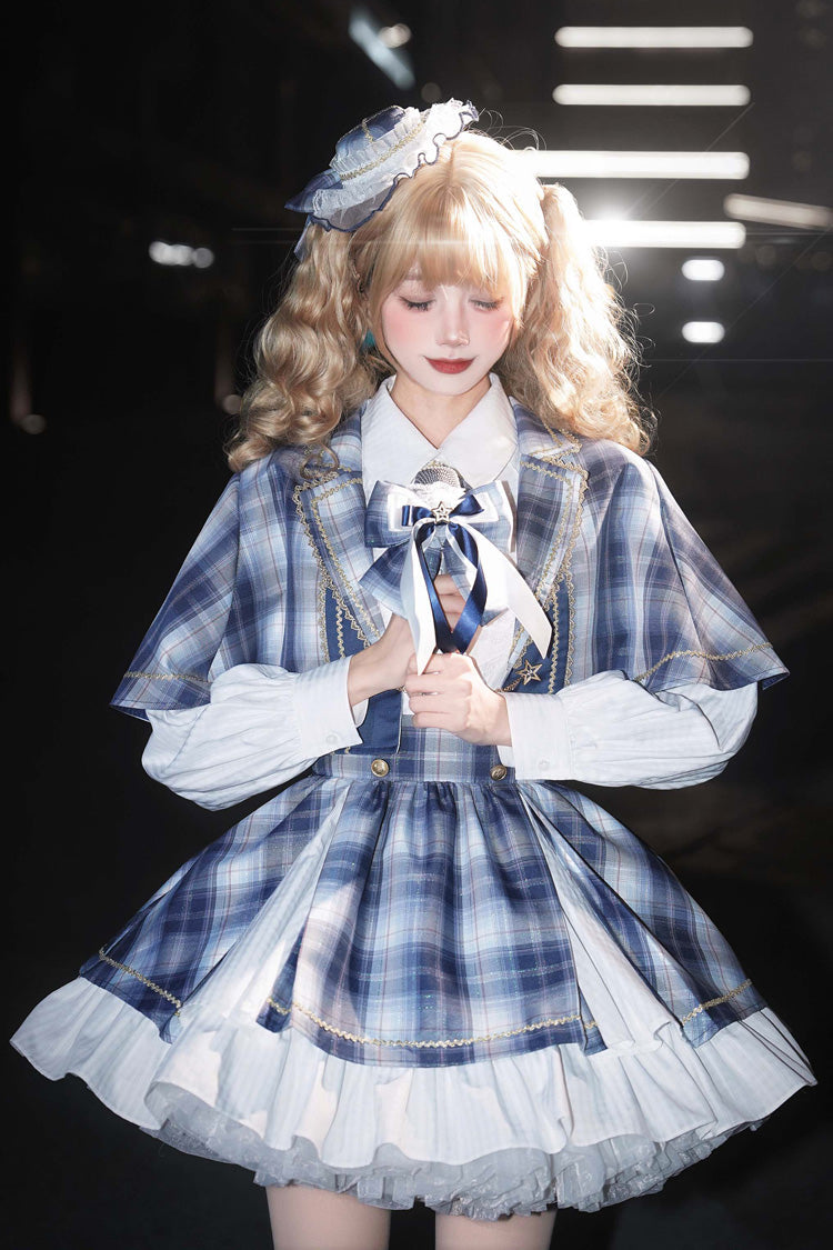 Ruffled Lolita Skirt - Little Starlight Idol, Blue, Long Sleeves, Sweet Style, Bow Detail - main product image