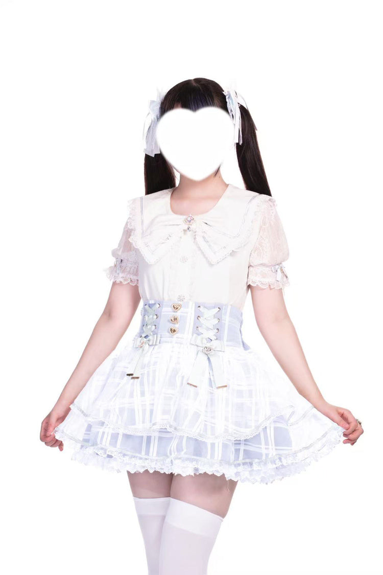 Ruffled Lolita Skirt - Love Hanabi, 5 Colors, Sweet Style, Bow Detail, Lace Trim - S Light Blue / M Light Blue / L Light Blue option
