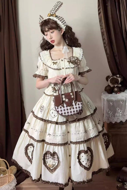 Ruffled Lolita Skirt - Lovely Heart, Ivory, Layered, Sweet Style, Bow Detail - additional product view 2