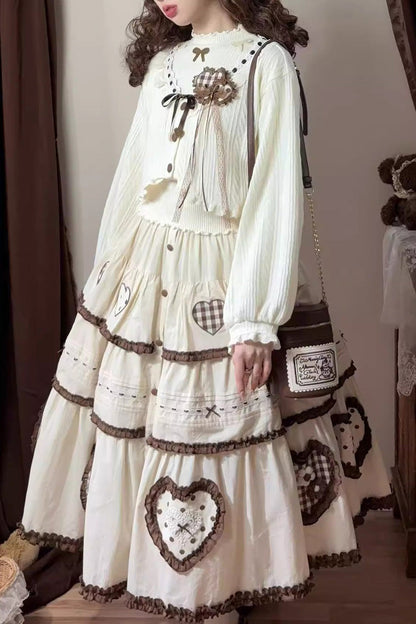 Ruffled Lolita Skirt - Lovely Heart, Ivory, Layered, Sweet Style, Bow Detail - additional product view 3