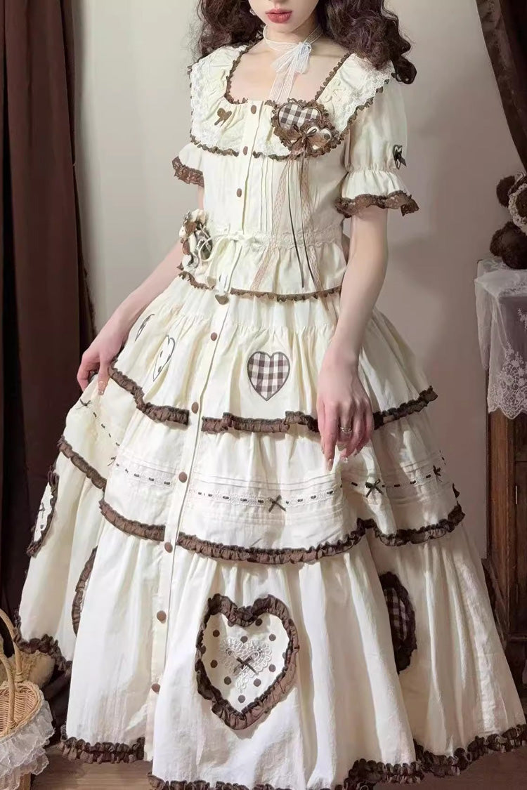 Ruffled Lolita Skirt - Lovely Heart, Ivory, Layered, Sweet Style, Bow Detail - additional product view 4