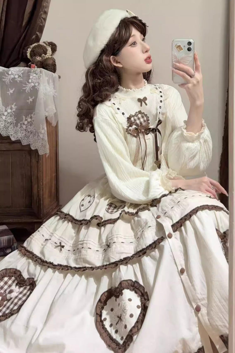 Ruffled Lolita Skirt - Lovely Heart, Ivory, Layered, Sweet Style, Bow Detail - additional product view 5