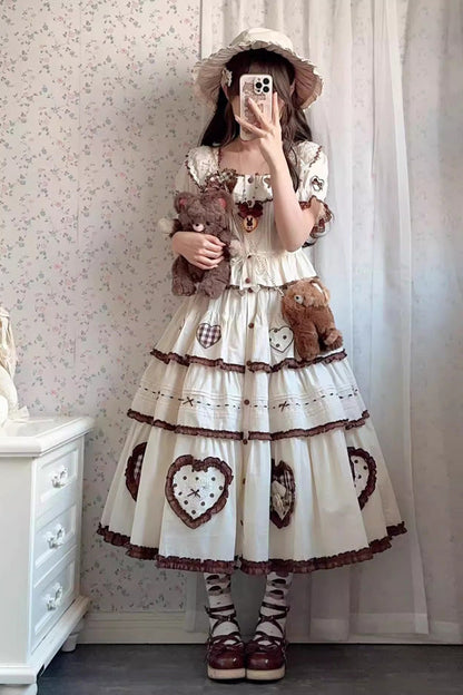 Ruffled Lolita Skirt - Lovely Heart, Ivory, Layered, Sweet Style, Bow Detail - additional product view 6