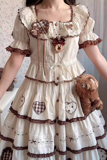 Ruffled Lolita Skirt - Lovely Heart, Ivory, Layered, Sweet Style, Bow Detail - additional product view 7