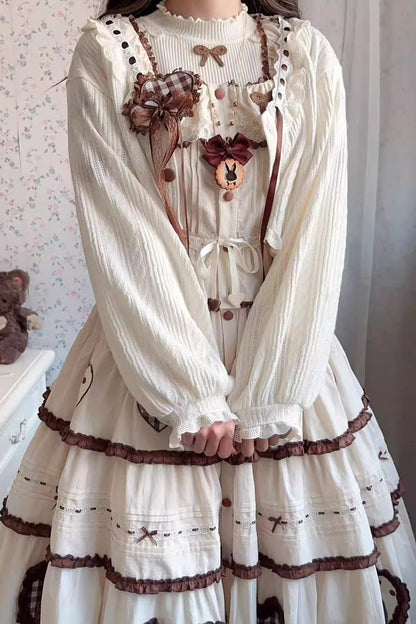 Ruffled Lolita Skirt - Lovely Heart, Ivory, Layered, Sweet Style, Bow Detail - additional product view 12