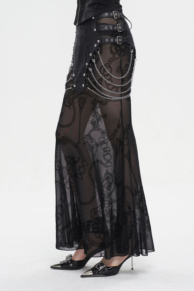 Ruffled Lolita Skirt - Mesh Splice Chain Fishtail, Black, Fishtail Silhouette - additional product view 2