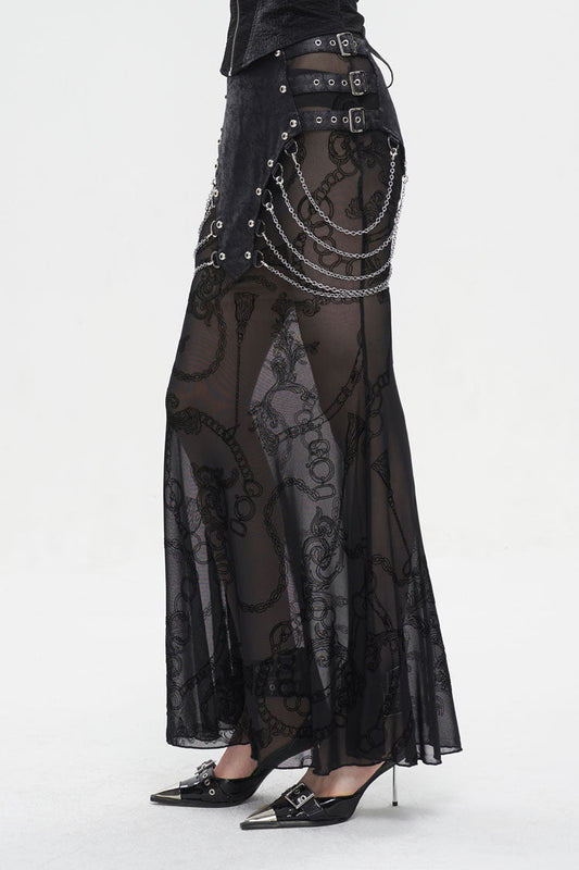 Ruffled Lolita Skirt - Mesh Splice Chain Fishtail, Black, Fishtail Silhouette - additional product view 2