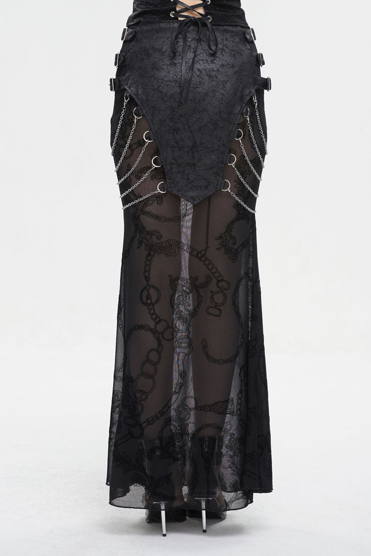 Ruffled Lolita Skirt - Mesh Splice Chain Fishtail, Black, Fishtail Silhouette - additional product view 3