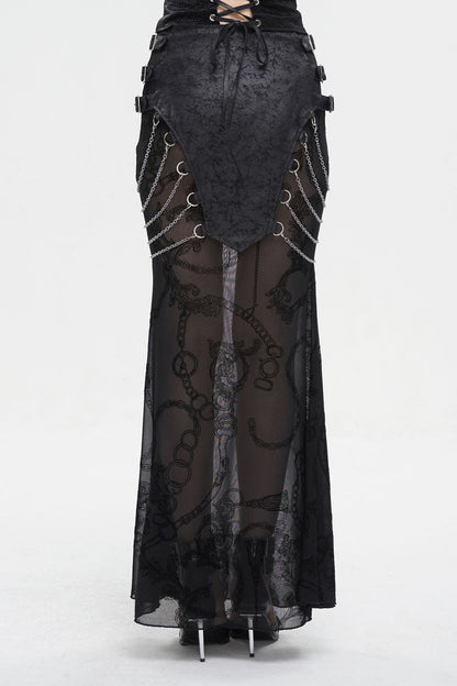 Ruffled Lolita Skirt - Mesh Splice Chain Fishtail, Black, Fishtail Silhouette - additional product view 3