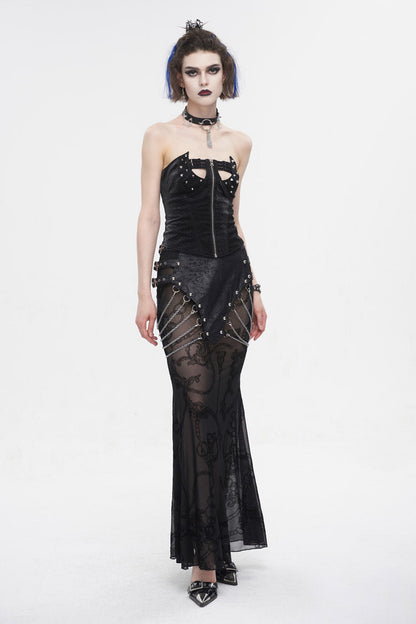 Ruffled Lolita Skirt - Mesh Splice Chain Fishtail, Black, Fishtail Silhouette - additional product view 4