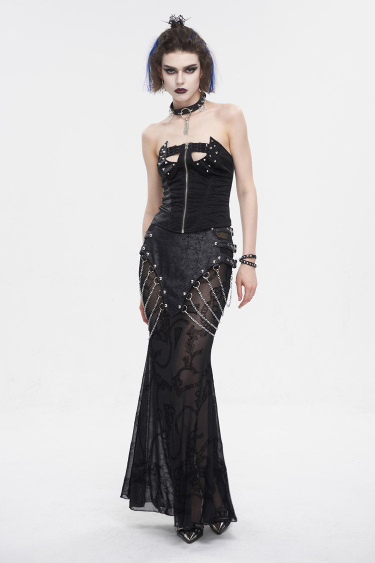 Ruffled Lolita Skirt - Mesh Splice Chain Fishtail, Black, Fishtail Silhouette - additional product view 5
