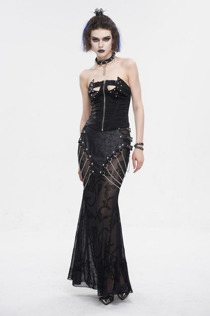 Ruffled Lolita Skirt - Mesh Splice Chain Fishtail, Black, Fishtail Silhouette - additional product view 5