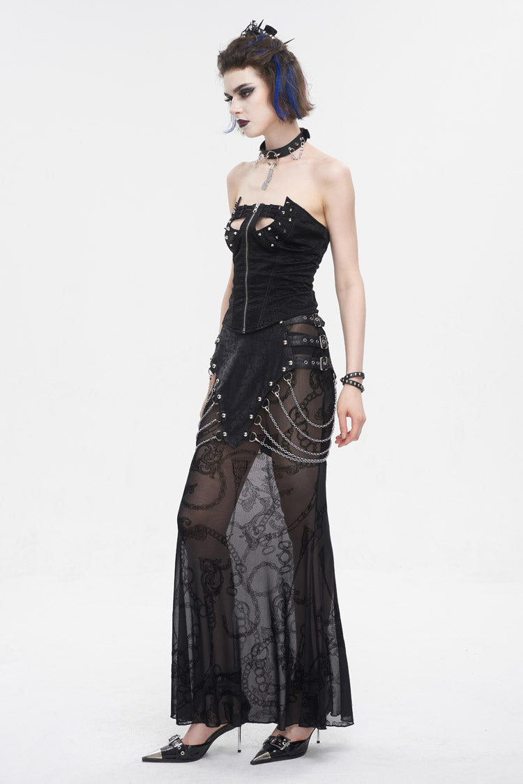 Ruffled Lolita Skirt - Mesh Splice Chain Fishtail, Black, Fishtail Silhouette - additional product view 7