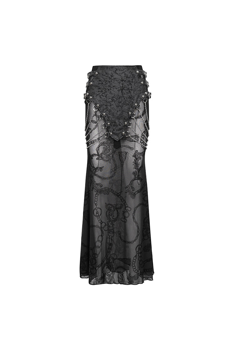Ruffled Lolita Skirt - Mesh Splice Chain Fishtail, Black, Fishtail Silhouette - additional product view 8