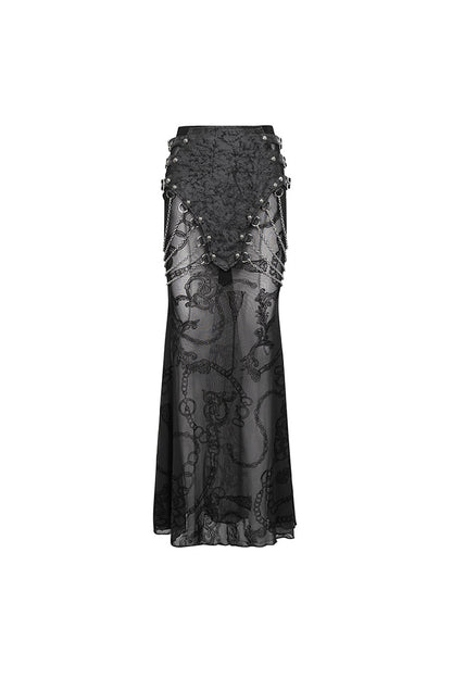 Ruffled Lolita Skirt - Mesh Splice Chain Fishtail, Black, Fishtail Silhouette - additional product view 8