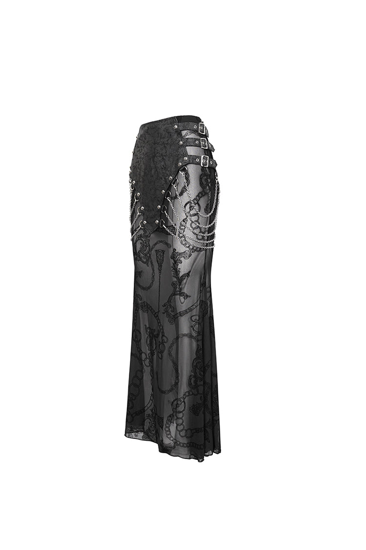 Ruffled Lolita Skirt - Mesh Splice Chain Fishtail, Black, Fishtail Silhouette - additional product view 9