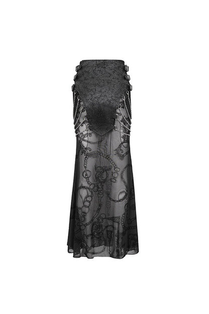 Ruffled Lolita Skirt - Mesh Splice Chain Fishtail, Black, Fishtail Silhouette - additional product view 10