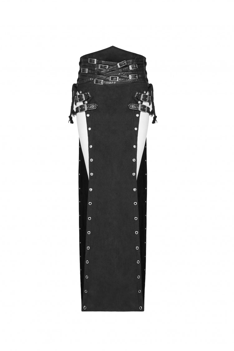 Ruffled Lolita Skirt - Metal Buckle PU Leather Buckle, Black, Long Length, Buckle Detail - additional product view 5