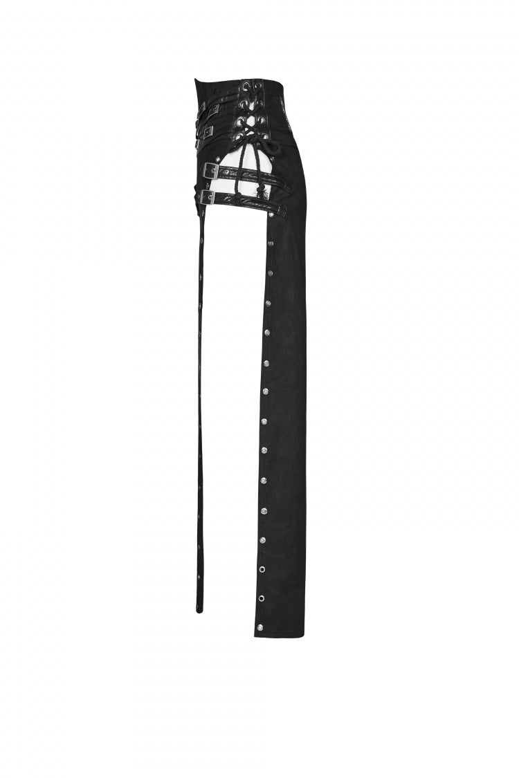 Ruffled Lolita Skirt - Metal Buckle PU Leather Buckle, Black, Long Length, Buckle Detail - additional product view 6