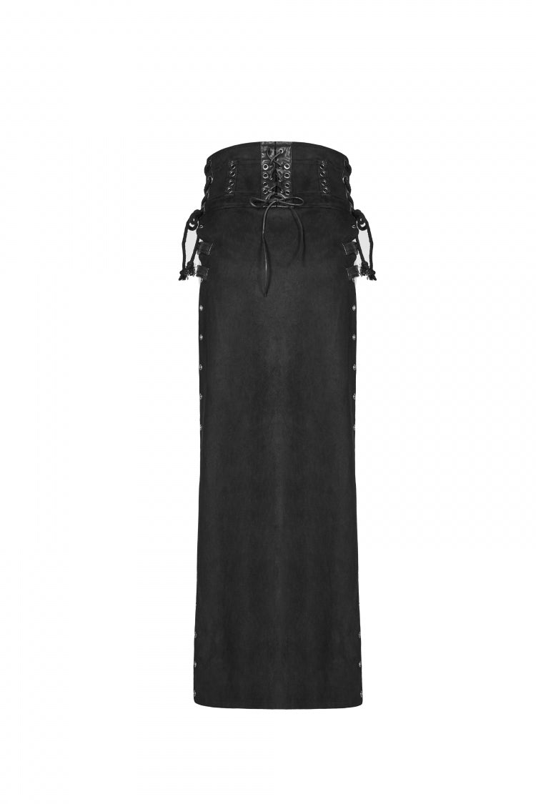 Ruffled Lolita Skirt - Metal Buckle PU Leather Buckle, Black, Long Length, Buckle Detail - additional product view 7