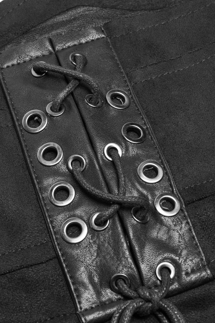 Ruffled Lolita Skirt - Metal Buckle PU Leather Buckle, Black, Long Length, Buckle Detail - additional product view 8