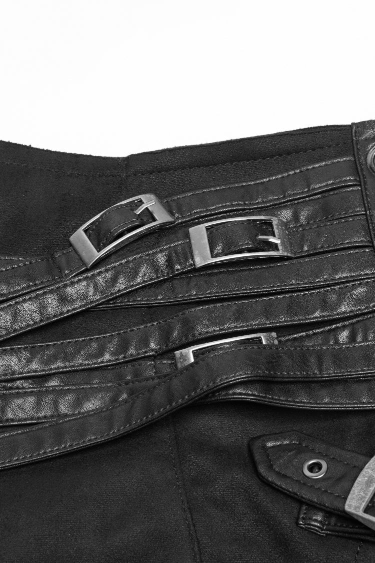 Ruffled Lolita Skirt - Metal Buckle PU Leather Buckle, Black, Long Length, Buckle Detail - additional product view 10